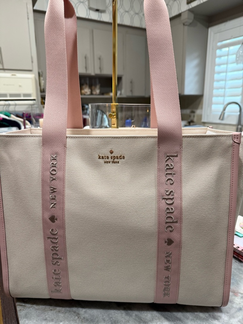 kate spade New York Pink & Cream Canvas Large Tote NWT